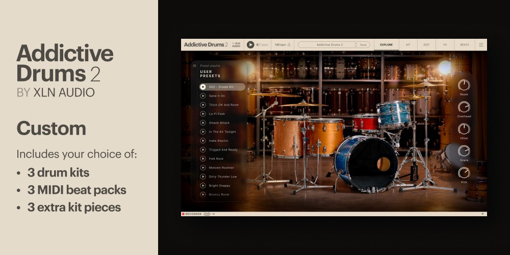 XLN Audio Addictive Drums 2 - Custom Bundle (3 Adpaks/MIDI/K